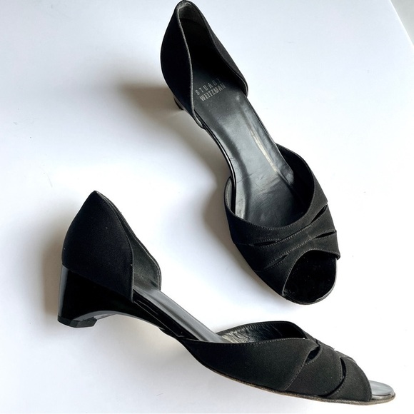 Stuart Weitzman Black Open Toe Short Heels - Picture 1 of 7